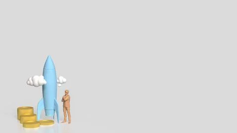 The Rocket and coins for Startup concept 3d Rendering. Stock Illustration