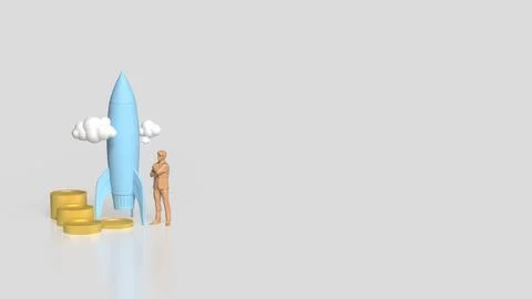 The Rocket and coins for Startup concept 3d Rendering. Stock Illustration