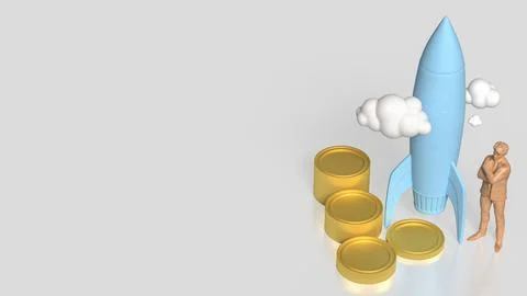 The Rocket and coins for Startup concept 3d Rendering. Stock Illustration