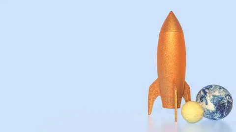 The rocket and earth for world science day concept 3d rendering. Illustrazione stock