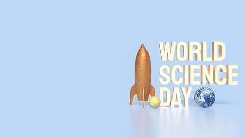 The rocket and earth for world science day concept 3d rendering. イラスト素材