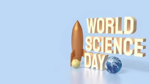 The rocket and earth for world science day concept 3d rendering. Illustrazione stock