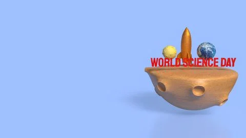 The rocket and earth for world science day concept 3d rendering. Illustrazione stock