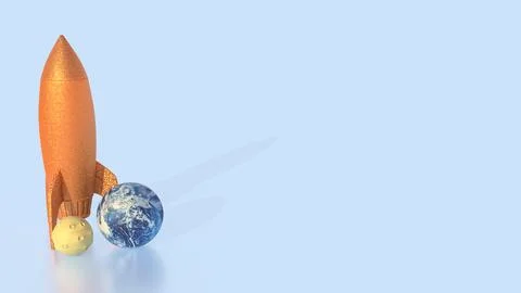 The rocket and earth for world science day concept 3d rendering. Illustrazione stock
