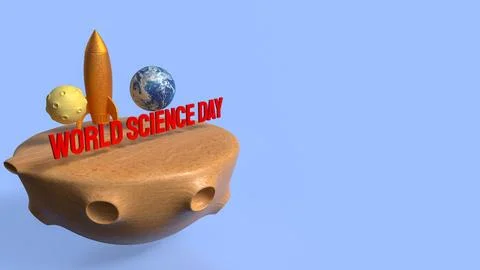 The rocket and earth for world science day concept 3d rendering. Illustrazione stock