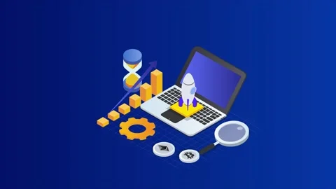 Rocket and laptop with web 3.0 apps in metaverse Stock Footage 166818569