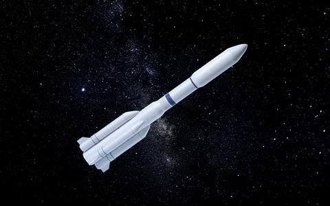 Rocket and nebula, 3d rendering. Illustrazione stock