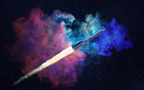Rocket and nebula, 3d rendering. Stock Illustration