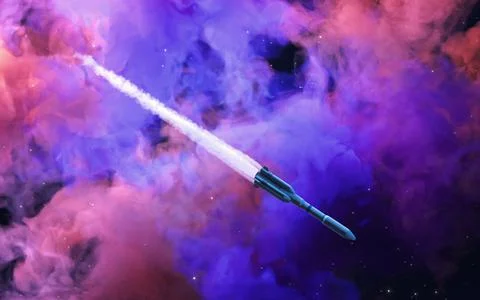 Rocket and nebula, 3d rendering. Stock Illustration