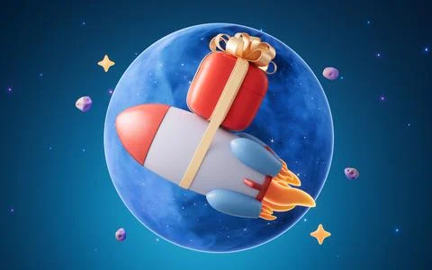 Rocket and outer space, 3d rendering. イラスト素材