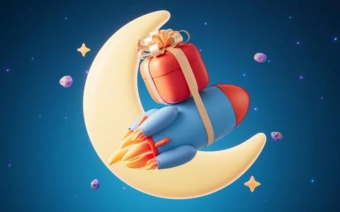 Rocket and outer space, 3d rendering. Illustrazione stock
