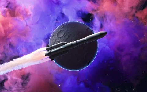 Rocket and planet, 3d rendering. Stock Illustration