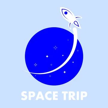 Rocket and planet logo space trip Stock Illustration