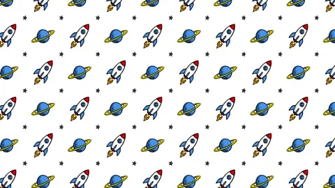 Rocket and Planet Pattern, Hand Drawn Space Icons Moving Up with Jelly Animation Video stock 332622077