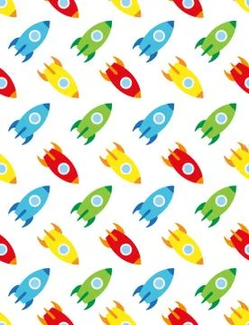 Rocket and planets in space, seamless children's pattern, vector, white backgrou Stockillustratie