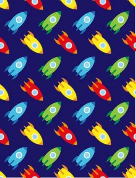 Rocket and planets in space, seamless children's pattern, vector, dark blue back Stockillustratie