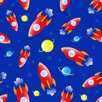 Rocket and planets in space, seamless children pattern, vector 스톡 일러스트