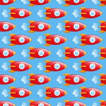Rocket and planets in space, seamless children's regular pattern, red, blue. Vec 스톡 일러스트