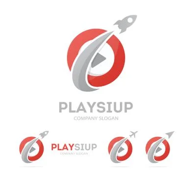 Rocket and play button logo combination. Airplane and record symbol or icon Stock Illustration