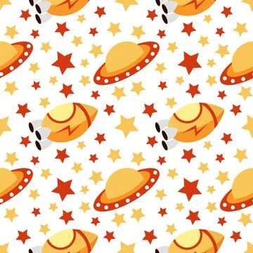 Rocket and ufo seamless pattern Stock Illustration