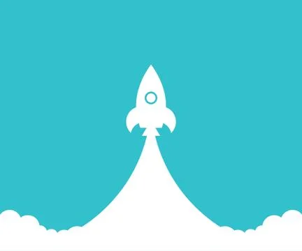 Rocket and white cloud  flat style Stock Illustration