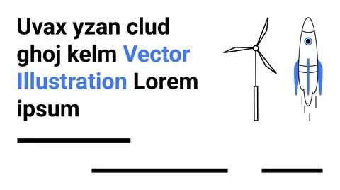 Rocket and Wind Turbine with Text Elements in Minimalist Design イラスト素材
