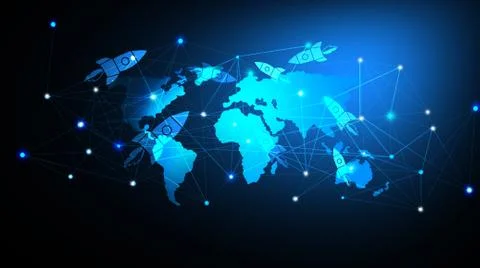 Rocket and world map, war Stock Photos
