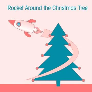 Rocket around the Christmas Tree. Stock Illustration