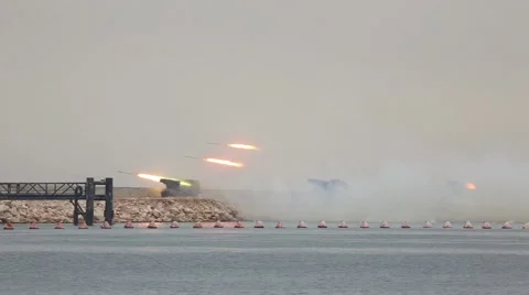 Rocket artillery attack Stock Footage 40400702