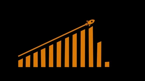 Rocket Ascending Bar Chart Animation, A bar chart with a rocket ascending a.. Stock Footage 304249069