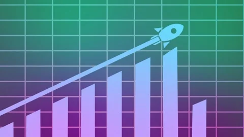 Rocket Ascending on Bar Graph Animation, A stylized illustration of a rocke.. Stock Footage 304248736