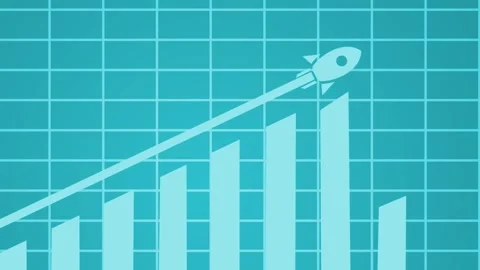 Rocket Ascending on Bar Graph Animation, A stylized illustration of a rocke.. Stock Footage 304248746