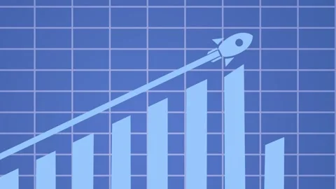 Rocket Ascending on Bar Graph Animation, A stylized illustration of a rocke.. Stock Footage 304248751