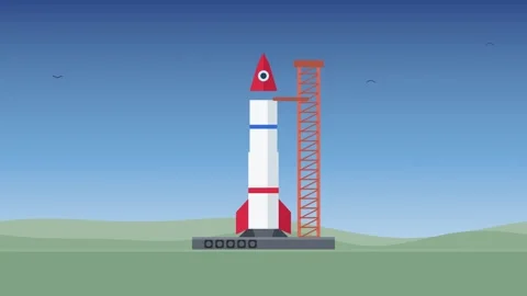 Rocket assembled on a launch pad and launching into the sky Stock-Footage 348622705