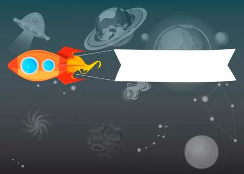 Rocket background with blank message advertisement and text template banner Stock Illustration