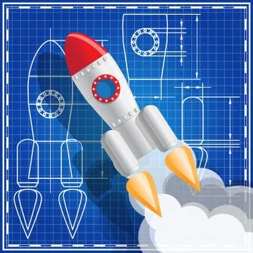 A rocket on the background of the drawing. Stock Illustration