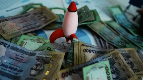 Rocket with Bangladeshi Currency Notes, A rocket surrounded by various deno.. Stock Footage 304961297