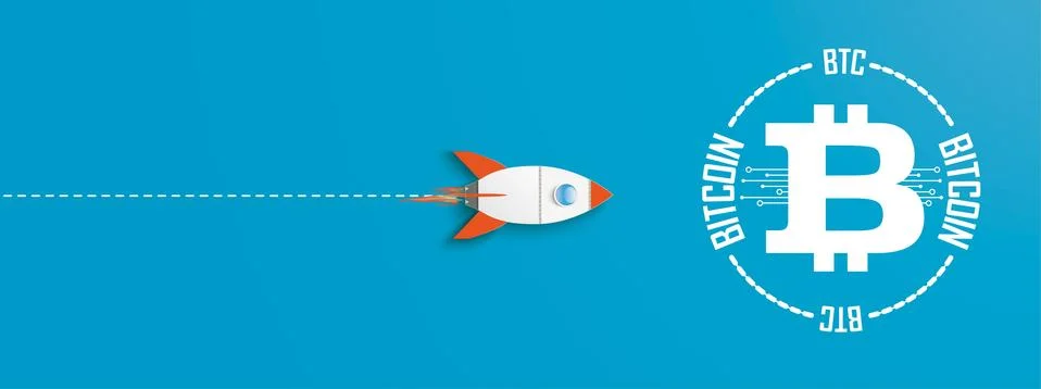 Rocket Bitcoin First Blue Header Stock Illustration