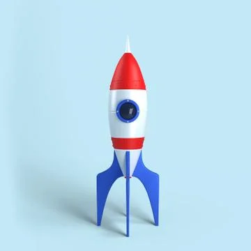 Rocket on blue background, 3D rendering illustration Stock Illustration