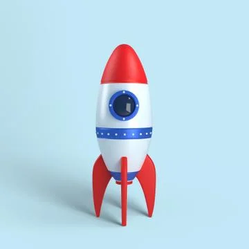 Rocket on blue background, 3D rendering illustration Stock Illustration