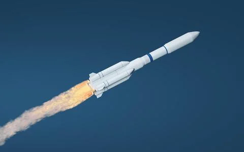 Rocket with blue background, 3d rendering. Stock Illustration