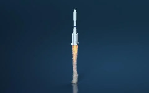 Rocket with blue background, 3d rendering. Illustrazione stock