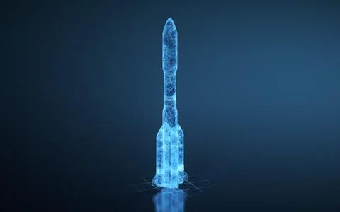 Rocket with blue background, 3d rendering. Illustrazione stock