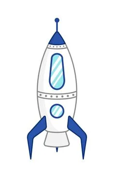 Rocket with blue elements and antenna. Space. Cartoon, vector Stock Illustration