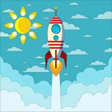 Rocket on the blue sky, vector illustration Stock Illustration