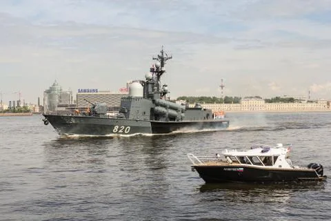 Rocket boat on the Neva. Stock Photos