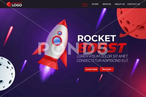 Rocket Boost Website Landing Page Vector Template Design Stock Illustration