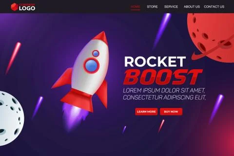 Rocket Boost Website Landing Page Vector Template Design Stock Illustration