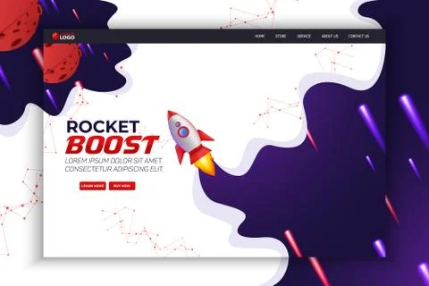 Rocket Boost Website Landing Page Vector Template Design Stock Illustration