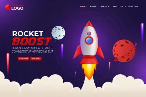 Rocket Boost Website Landing Page Vector Template Design Stock Illustration